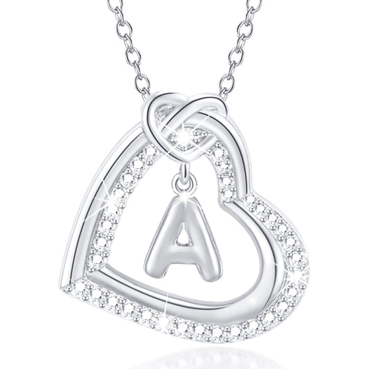APSVO 18K White Gold Plated Love Heart Initial Necklaces for Women Gir